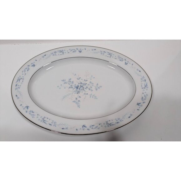 Noritake Carolyn Oval Serving Platter White Blue Floral Silver Trim Porcelain - Picture 6 of 13